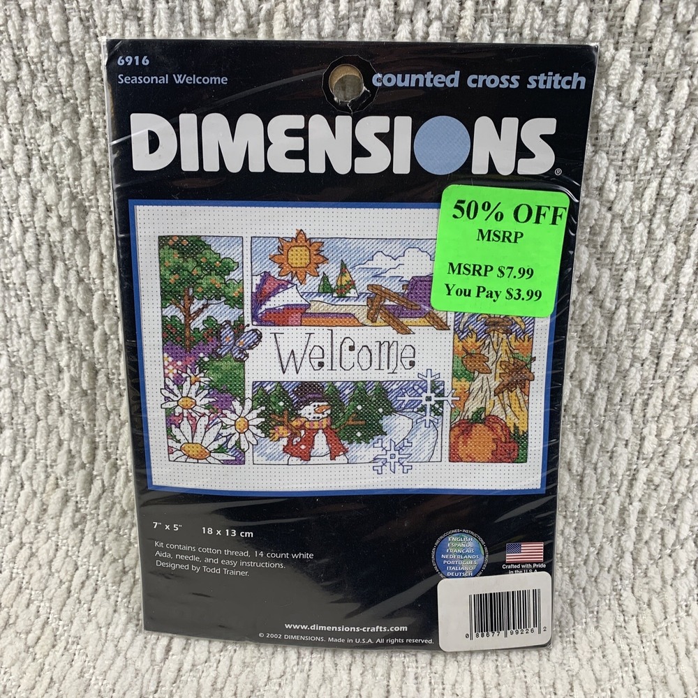 2002 Dimensions Seasonal Welcome Counted Cross Stitch Kit #6916 New USA 7 x 5"‎